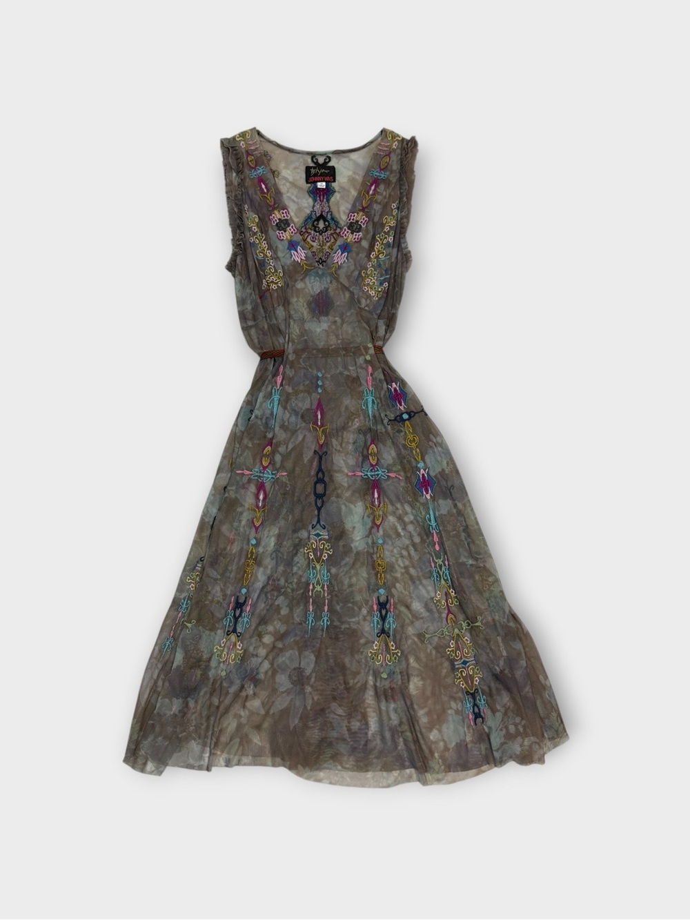 Biya by Johnny Was Embroidered Mesh Midi Dress — Size XS